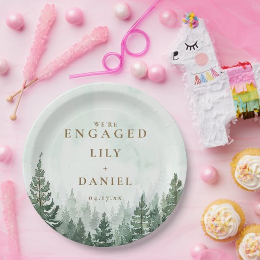 Rustic Pine Tree Forest Engagement Party Papieren Bordje (Feest)