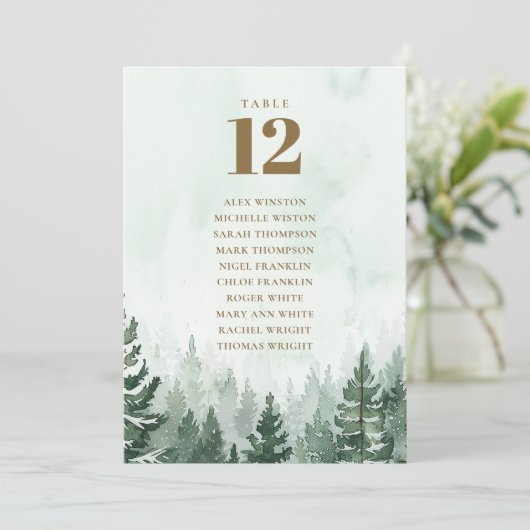 Rustic Pine Tree Forest Tafelnummer Zitenkaart (Staand voorkant)