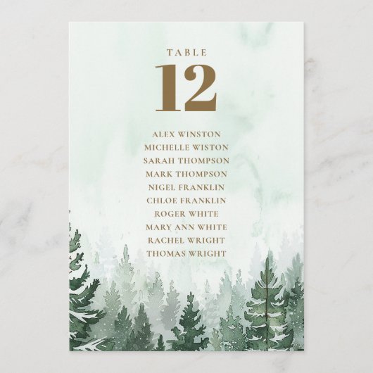 Rustic Pine Tree Forest Tafelnummer Zitenkaart (Voorkant)