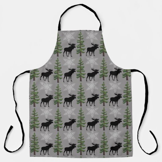 Rustic Pine Tree Moose All-Over Print Apron Schort (Voorkant)