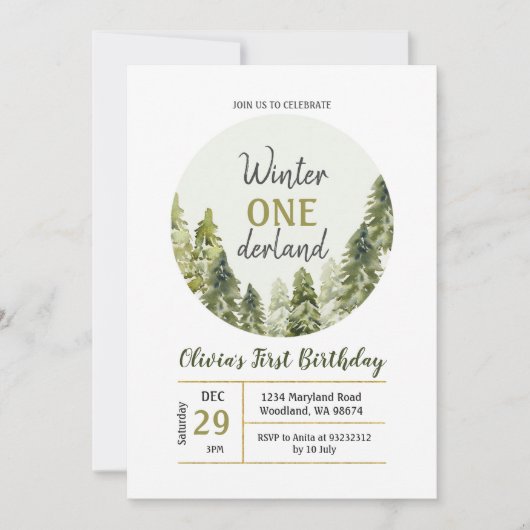 Rustic Pine Tree ONEderland Verjaardagsuitnodiging Kaart (Voorkant)