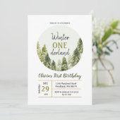Rustic Pine Tree ONEderland Verjaardagsuitnodiging Kaart (Staand voorkant)