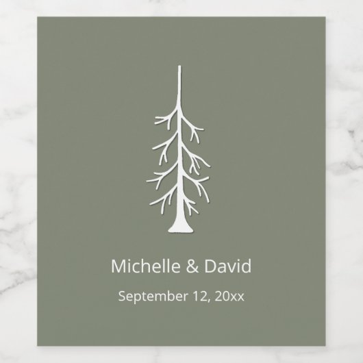 Rustic Pine Tree Sage Green Casual Wedding  Wijn Etiket (Enkel label)