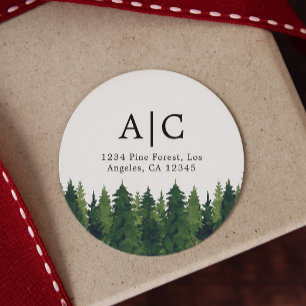 Rustic Pine Trees Aangepast retouradres Ronde Sticker