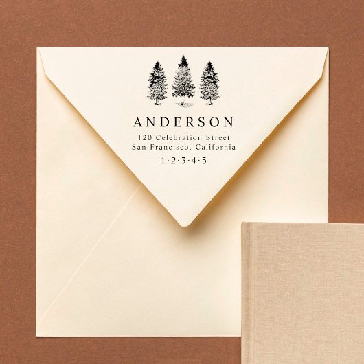 Rustic Pine Trees Aangepast retouradres Rubberstempel