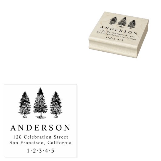 Rustic Pine Trees Aangepast retouradres Rubberstempel (Gestempeld)