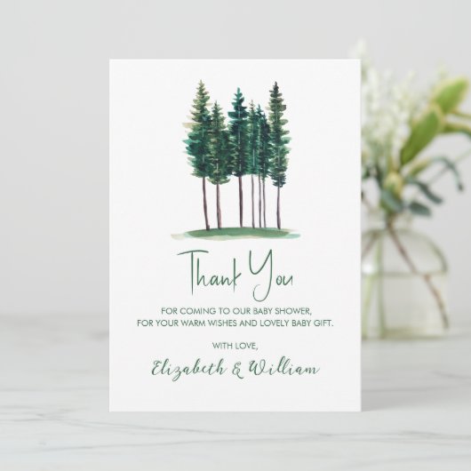 Rustic Pine Trees Baby shower Dank je Bedankkaart (Staand voorkant)