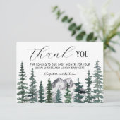 Rustic Pine Trees Baby shower Dank u kaart (Staand voorkant)