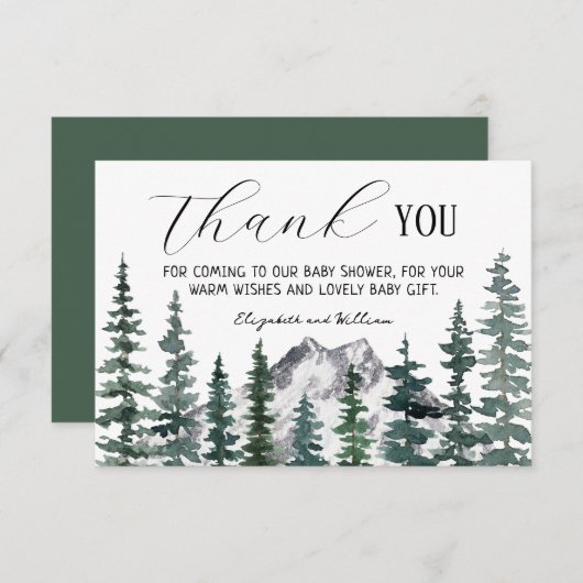 Rustic Pine Trees Baby shower Dank u kaart (Voorkant / Achterkant)