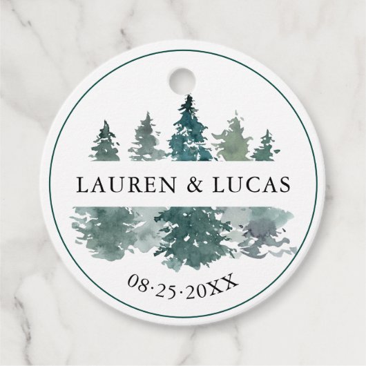 Rustic Pine Trees Forest Dank je huwelijk Bedankjes Labels (Voorkant)