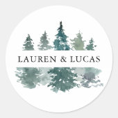 Rustic Pine Trees Forest Dank je huwelijk Ronde Sticker (Voorkant)
