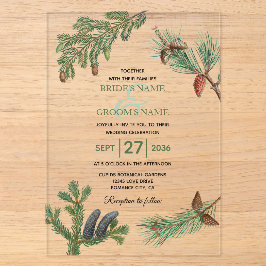 Rustic Pine Trees Forest Greenery Wedding Acryl Uitnodigingen