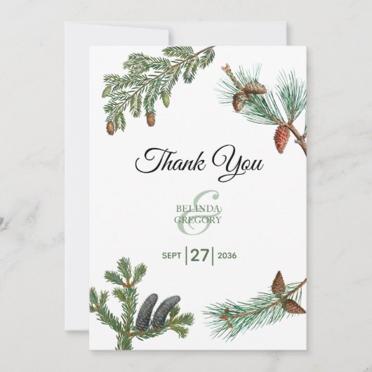 Rustic Pine Trees Forest Greenery Wedding Bedankkaart (Voorkant)