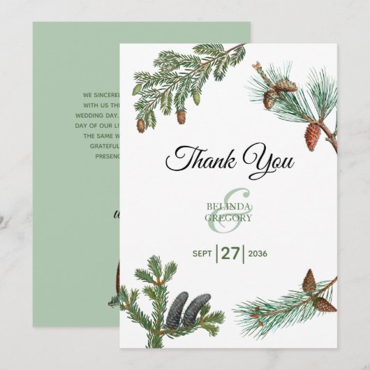 Rustic Pine Trees Forest Greenery Wedding Bedankkaart (Voorkant / Achterkant)