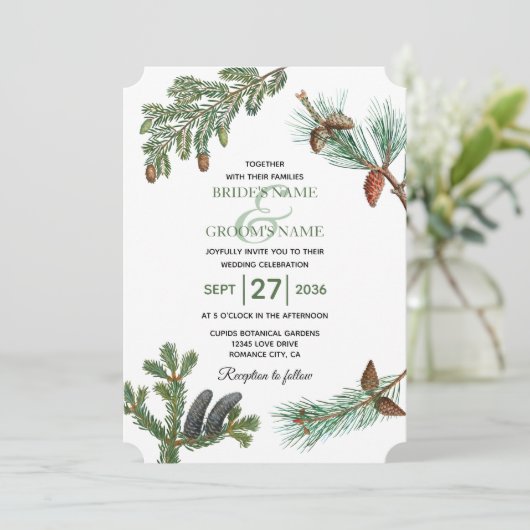 Rustic Pine Trees Forest Greenery Wedding Kaart (Staand voorkant)