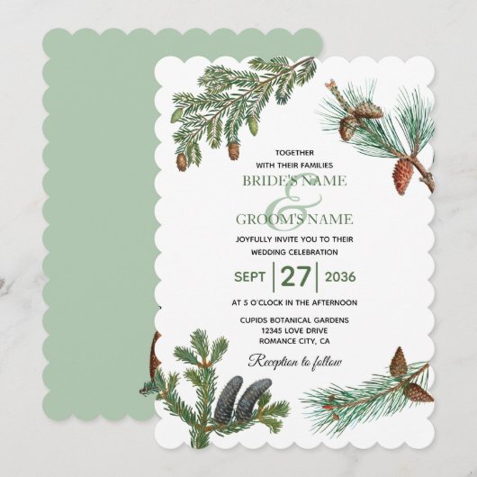 Rustic Pine Trees Forest Greenery Wedding Kaart (Voorkant / Achterkant)