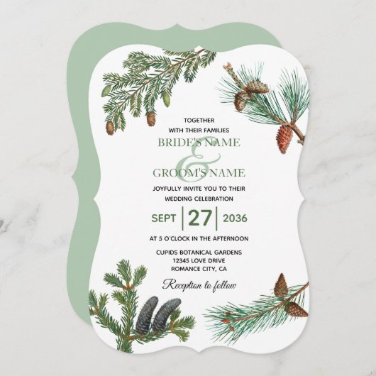 Rustic Pine Trees Forest Greenery Wedding Kaart (Voorkant / Achterkant)