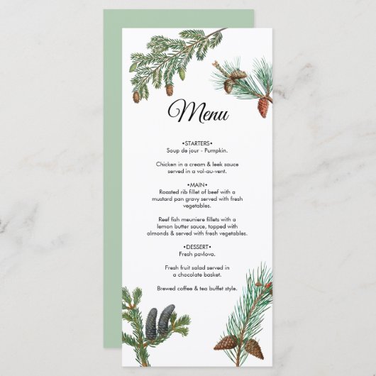 Rustic Pine Trees Forest Greenery Wedding Menu (Voorkant / Achterkant)