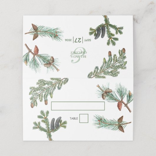 Rustic Pine Trees Forest Greenery Wedding Plaatskaartje (Buitenkant ongevouwen)