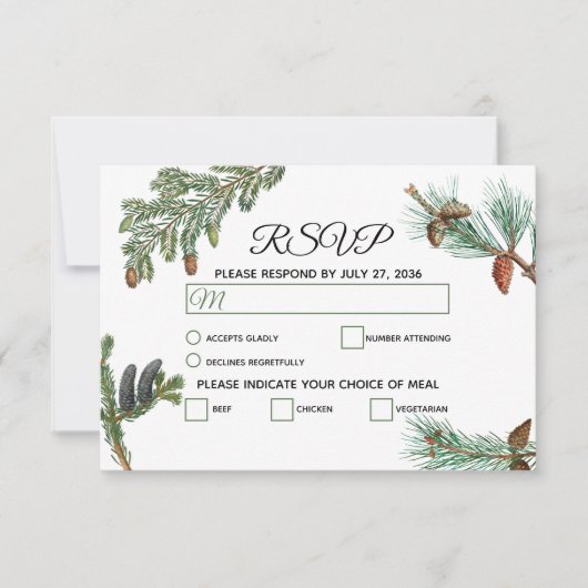 Rustic Pine Trees Forest Greenery Wedding RSVP Kaartje (Voorkant)