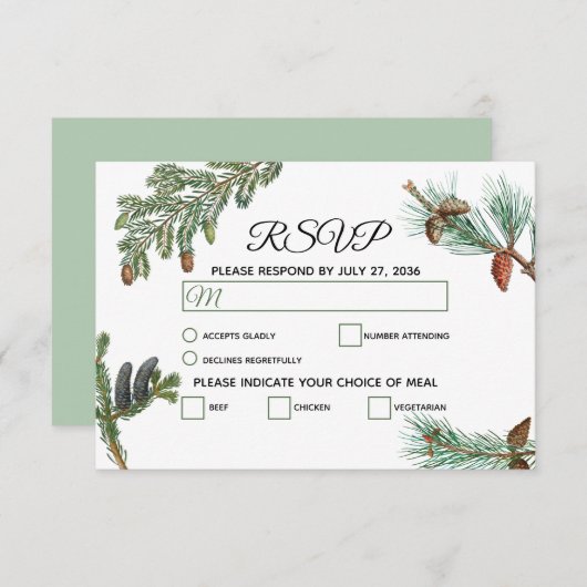 Rustic Pine Trees Forest Greenery Wedding RSVP Kaartje (Voorkant / Achterkant)