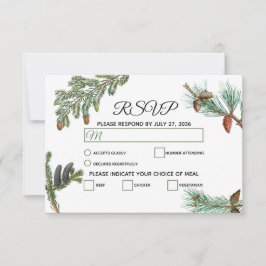 Rustic Pine Trees Forest Greenery Wedding RSVP Kaartje