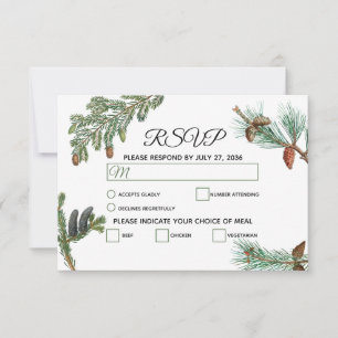 Rustic Pine Trees Forest Greenery Wedding RSVP Kaartje