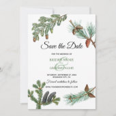 Rustic Pine Trees Forest Greenery Wedding Save The Date (Voorkant)