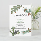 Rustic Pine Trees Forest Greenery Wedding Save The Date (Staand voorkant)