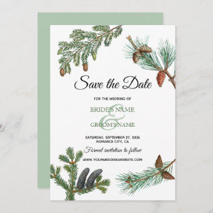 Rustic Pine Trees Forest Greenery Wedding Save The Date