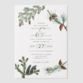 Rustic Pine Trees Forest Greenery Wedding Vellum Uitnodigingen (Voorkant)