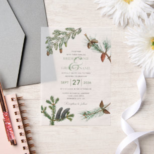Rustic Pine Trees Forest Greenery Wedding Vellum Uitnodigingen