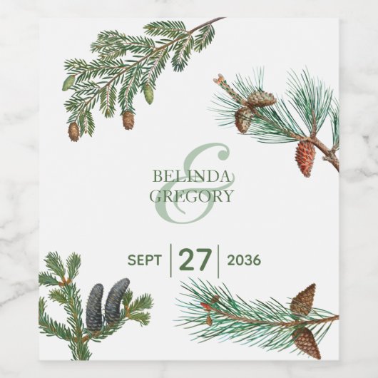 Rustic Pine Trees Forest Greenery Wedding Wijn Etiket (Enkel label)