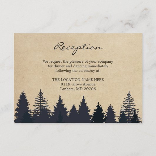 Rustic Pine Trees Kraft Wedding Details Receptie Informatiekaartje (Voorkant)