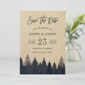Rustic Pine Trees Kraft Wedding Save the Date (Staand voorkant)