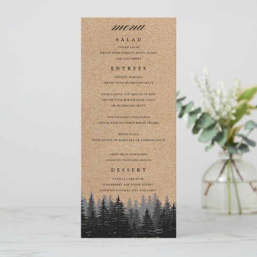 Rustic Pine Trees Kraft Winter Menu (Staand voorkant)