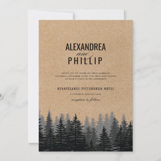 Rustic Pine Trees Kraft Winter Wedding Kaart (Voorkant)