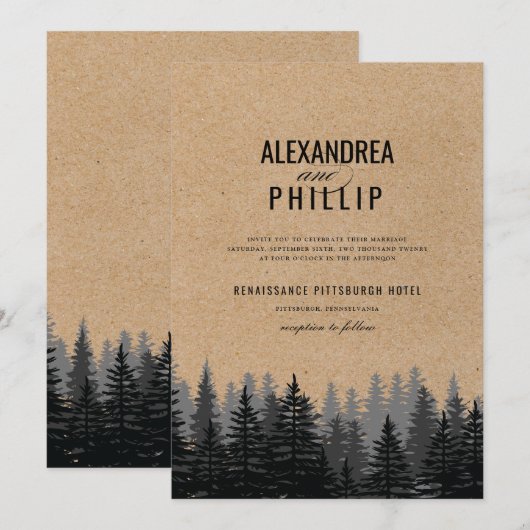 Rustic Pine Trees Kraft Winter Wedding Kaart (Voorkant / Achterkant)