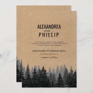 Rustic Pine Trees Kraft Winter Wedding Kaart