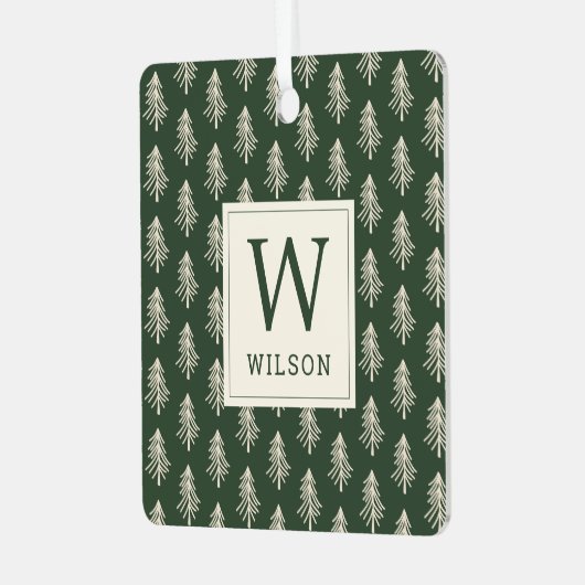 Rustic Pine Trees Monogram Kerstfoto Metalen Ornament (Voorkant links)