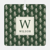 Rustic Pine Trees Monogram Kerstfoto Metalen Ornament (Voorkant)