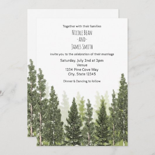 Rustic Pine Trees Simple Country Wedding Kaart (Voorkant / Achterkant)