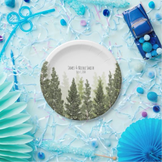 Rustic Pine Trees Simple Country Wedding Papieren Bordje (Feest)