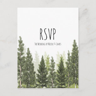Rustic Pine Trees Simple Country Wedding RSVP Uitnodiging Briefkaart