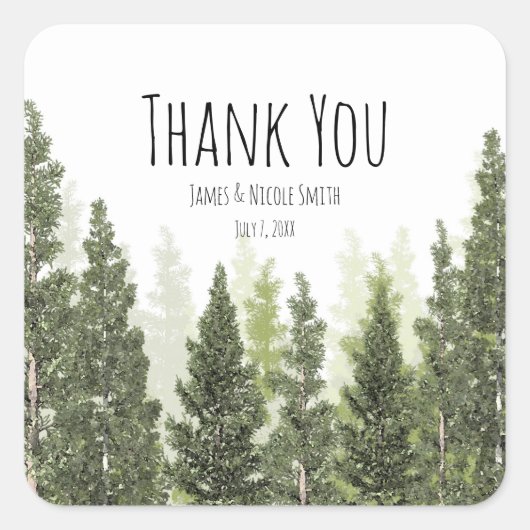 Rustic Pine Trees Simple Country Wedding Vierkante Sticker (Voorkant)