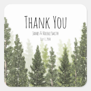 Rustic Pine Trees Simple Country Wedding Vierkante Sticker