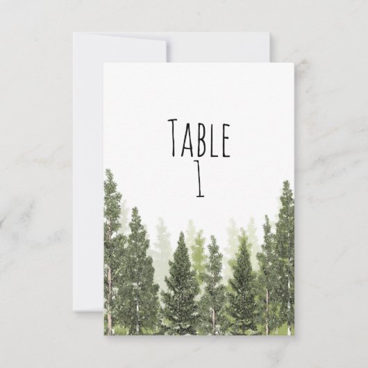 Rustic Pine Trees Simple Wedding Table Number Kaart (Voorkant)