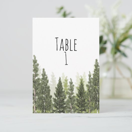 Rustic Pine Trees Simple Wedding Table Number Kaart (Staand voorkant)