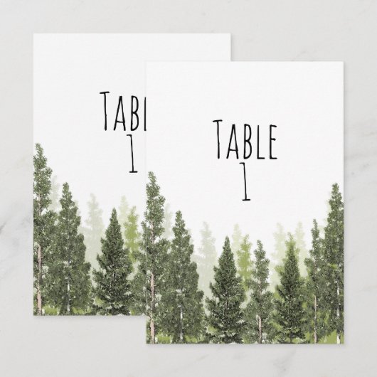 Rustic Pine Trees Simple Wedding Table Number Kaart (Voorkant / Achterkant)
