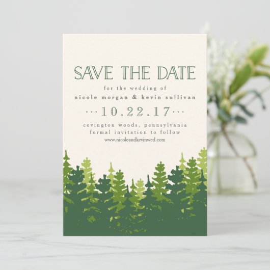 Rustic Pine Trees sparen de Datum Save The Date (Staand voorkant)